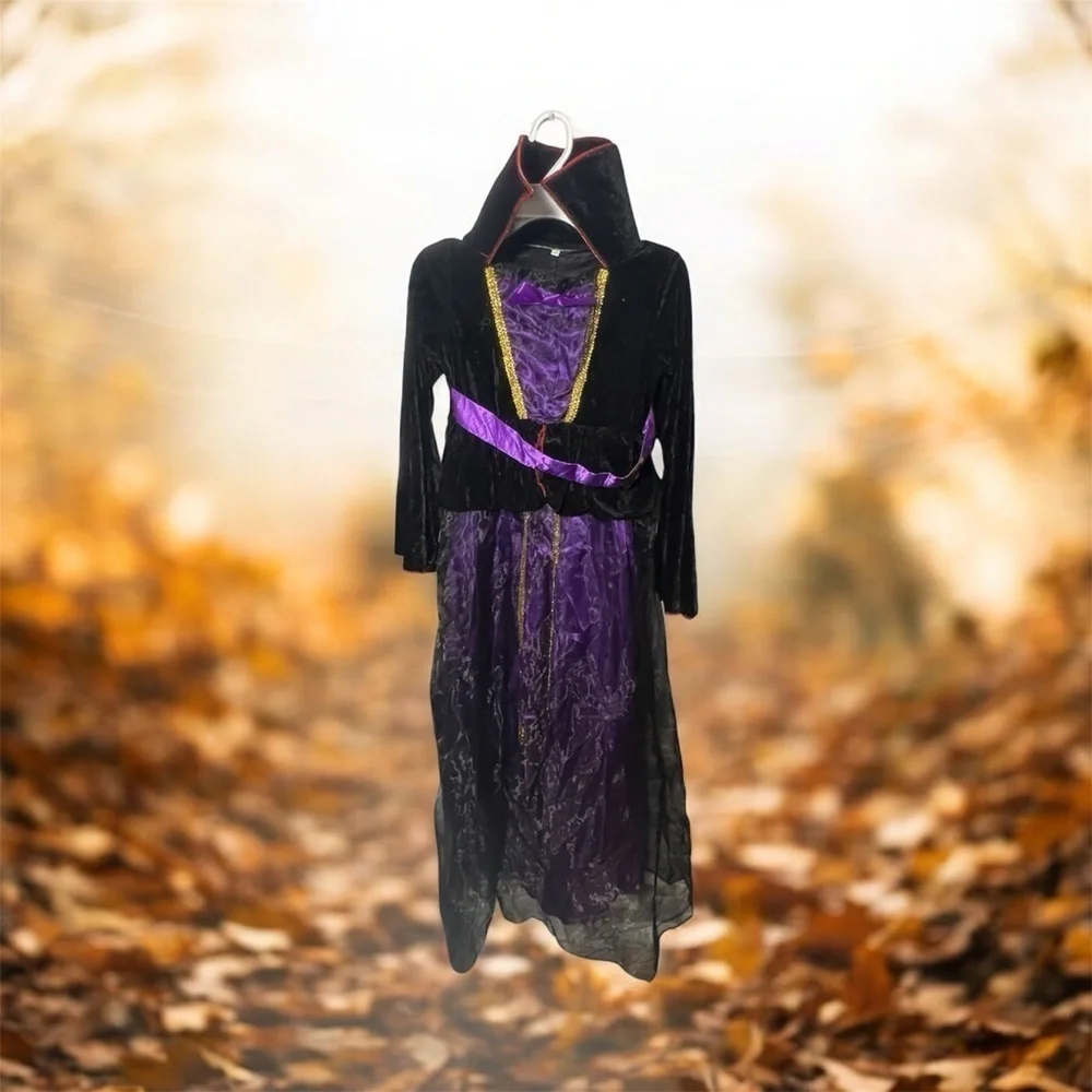 Girls Purple and Black Witch Costume – Halloween & Performance Dress (Size 140)